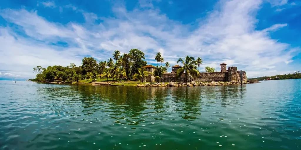 Boat on the jungle canyon of Rio Dulce